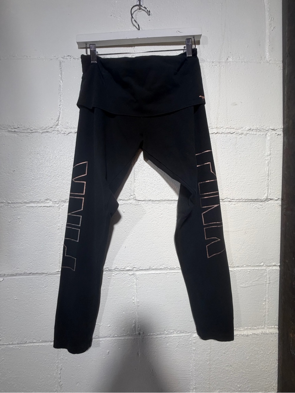 PINK Victoria's Secret Black Leggings with Pink Logo Panel